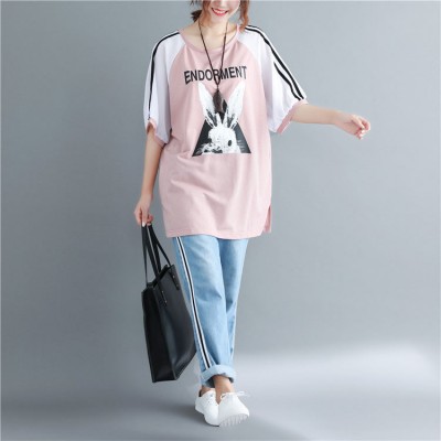 diy pink print cotton clothes For Women Vintage Photography o neck cotton tops