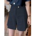 Women Solid Zip Loose Wide Leg Casual Shorts