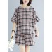 2019 fashion plue size Plaid cotton linen tops and hot pants two pieces summer