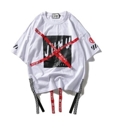 Long woven warning line graffiti printed T-shirt HF3101-02-03