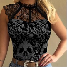 Lace collar skull vest HF2117-03-01