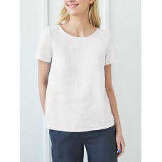 Cotton Solid Ruched Short Sleeve Round Neck Casual Blouse