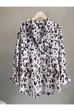 Leopard Pocket Button Long Sleeve Shirt