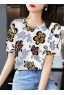 Plant Print Round Neck Short Sleeve Casual Blouse