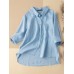 Cotton Solid Button Pocket High  Low Hem Casual Shirt