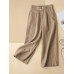 Solid Pocket Zip Front Elastic Waist Straight Leg Pants