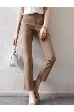 Solid Zip Front Casual Pants For Women