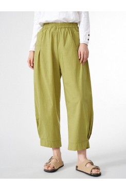 Women Solid Dual Pocket Elastic Waist Wide Leg Pants